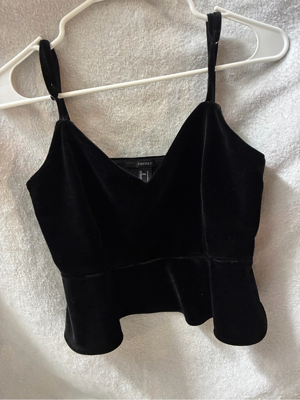 Forever 21 Black Velvet Peplum Cami Top with Adjustable Straps